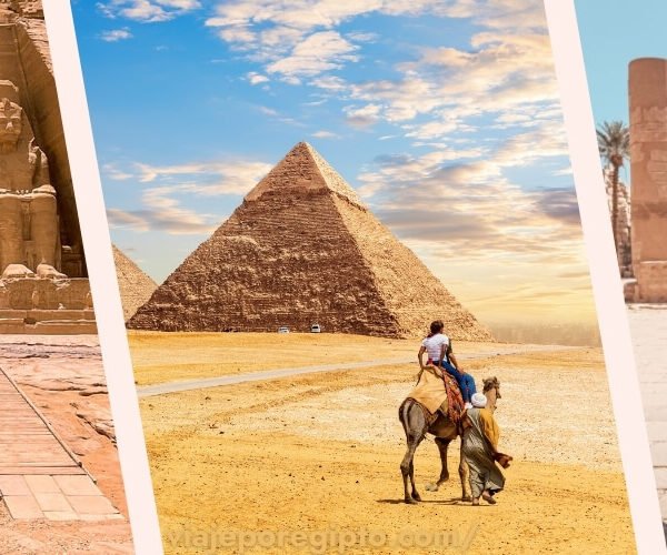 Turistas en Egipto explorando yacimientos arqueológicos y aprendiendo sobre su historia.