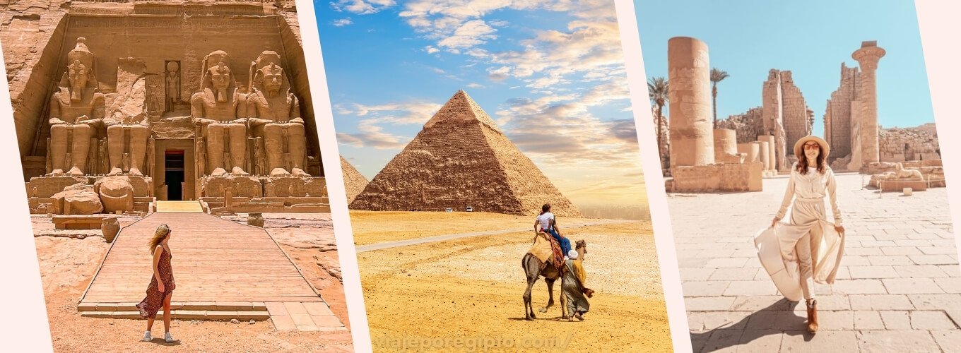 Turistas en Egipto explorando yacimientos arqueológicos y aprendiendo sobre su historia.